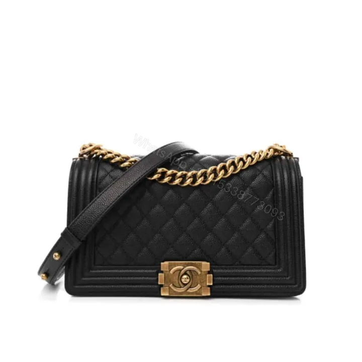 View 1 of Chanel Medium Boy Bag Black Gold Hardware 25Cm