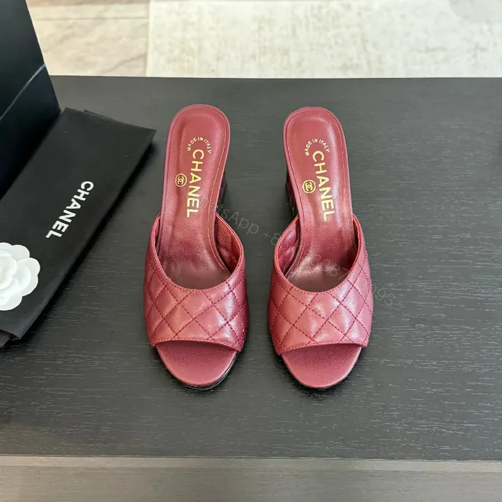 View 1 of Burgundy Quilted Leather Slide with Gold-Accent Comfort Footbed