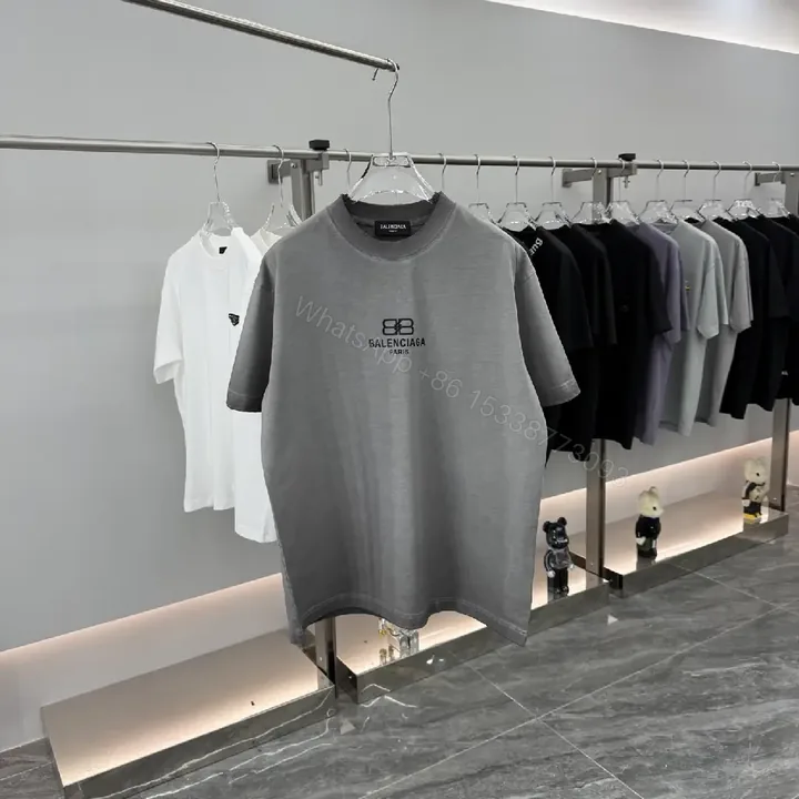 View 1 of Grey + Cotton Blend + Minimalist + Logo-Detail + Tee