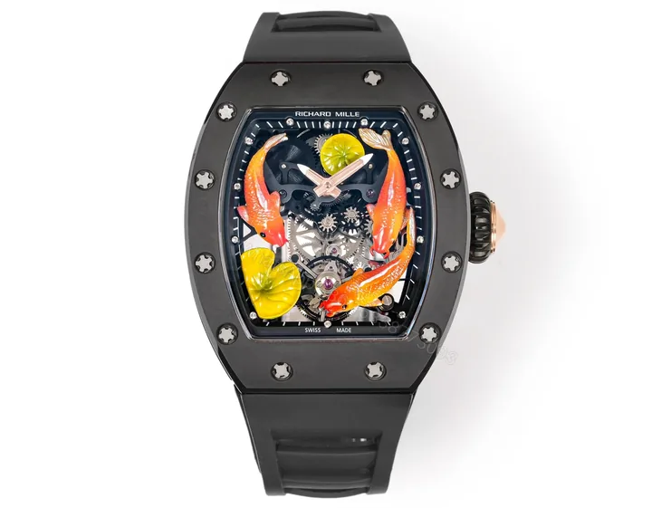 View 1 of Richard Mille RM S10 Koi Tourbillon Watch Red Gold Diamond Koi Lotus Art Dial Flying Tourbillon Mechanical Luxury Edition RM-S10-KOI-RGD-LOT