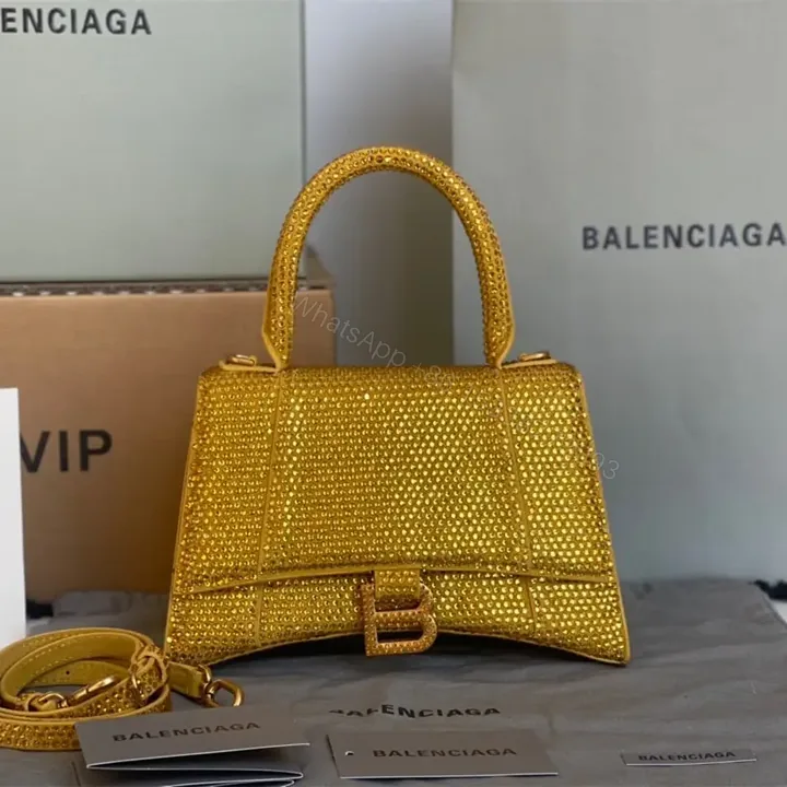 View 1 of 高仿Balenciaga*Hourglass系列沙漏包滿鑽金色S