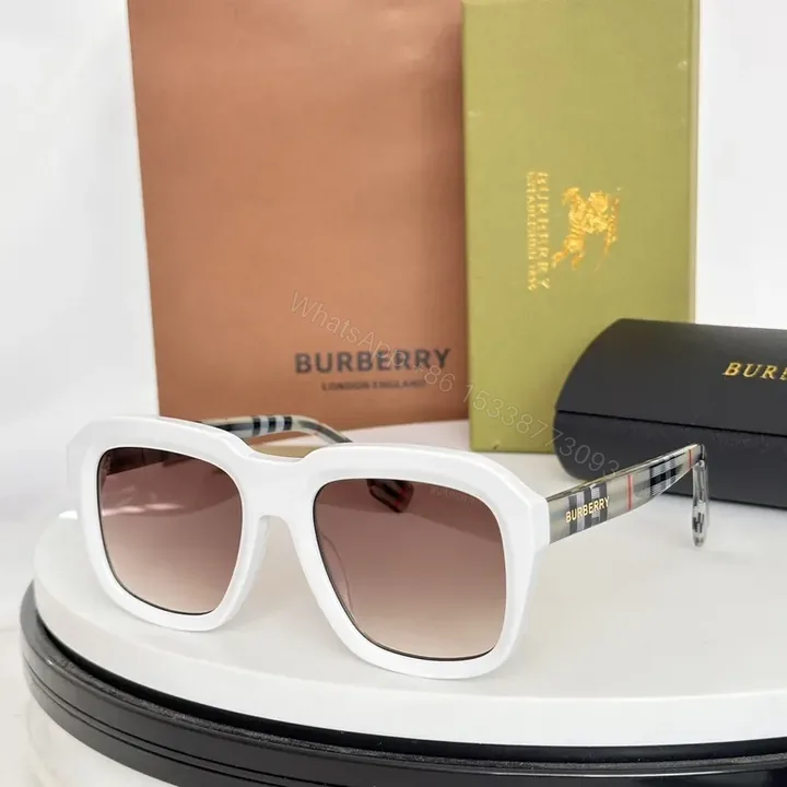 View 1 of Bold White Frame Sunglasses - Burberry Gradient Lenses, Modern Luxury
