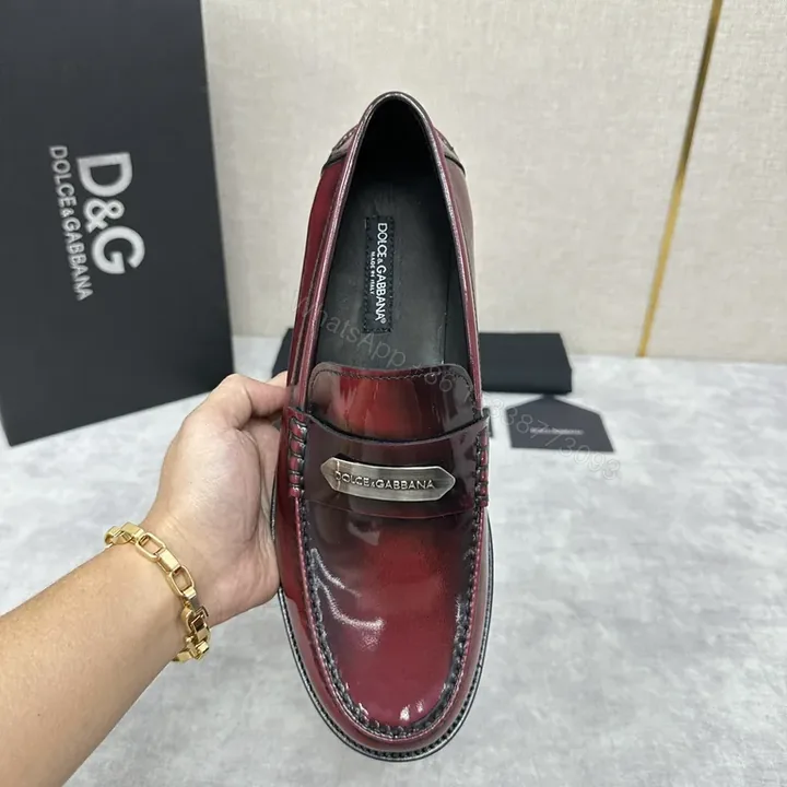 View 1 of Lux Patina Burgundy Leather Penny Loafers - Hand-Finished Shine