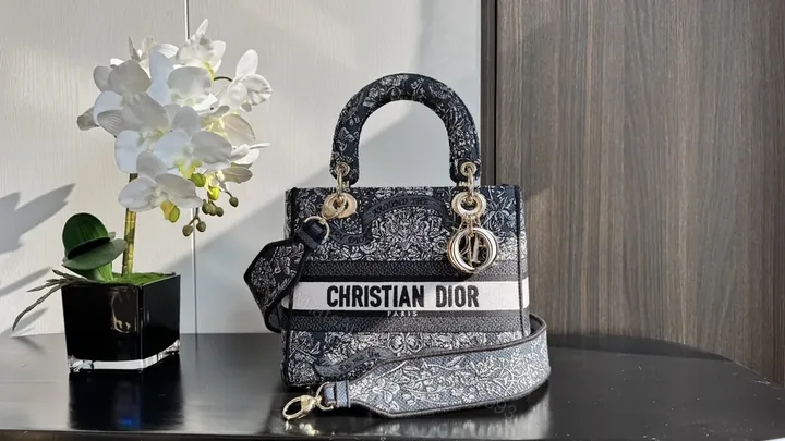 View 1 of Dior Compact Satchel: Textured Luxury with Bold Branding