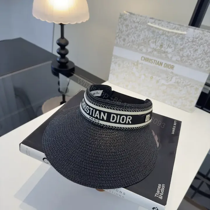 View 1 of Dark Navy Woven Straw Visor – Sporty-Casual Designer Sun Visor