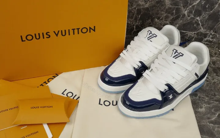 View 1 of Navy Patent luxury sneakers, premium leather, high-top design