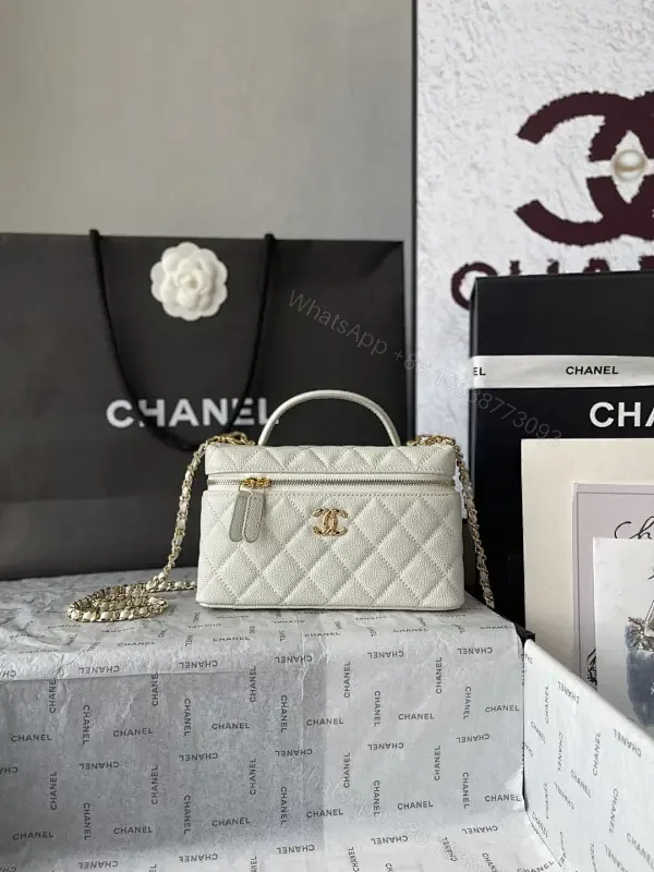 View 1 of Quilted Ivory Mini Bag in Luxe Chevron, Gold Hardware