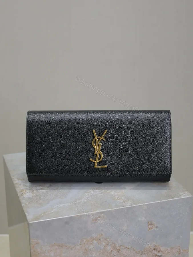 View 1 of Compact Black Calfskin Clutch with Gold-tone Hardware