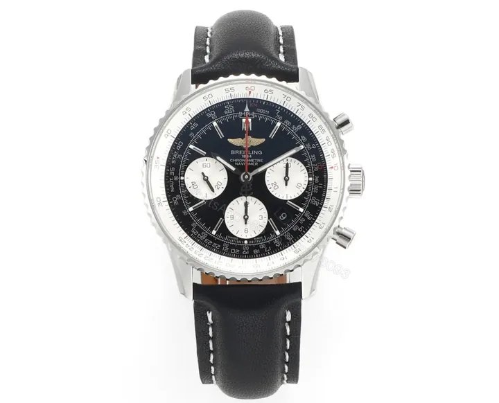 View 1 of GF Factory Breitling Navitimer 1 B01 Chronograph 43mm Black Dial Leather Strap Watch – BLS V2 Upgrade Edition