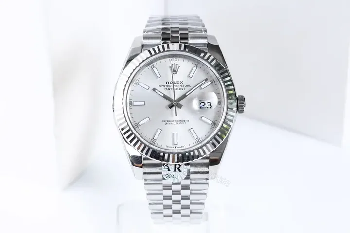 View 1 of Fake Rolex Datejust Silver Index Best Jubilee Bracelet 41MM 126334-0024