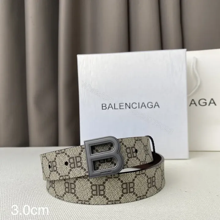 View 1 of Beige-Monogram Belt with Gunmetal B Buckle - Luxury Style