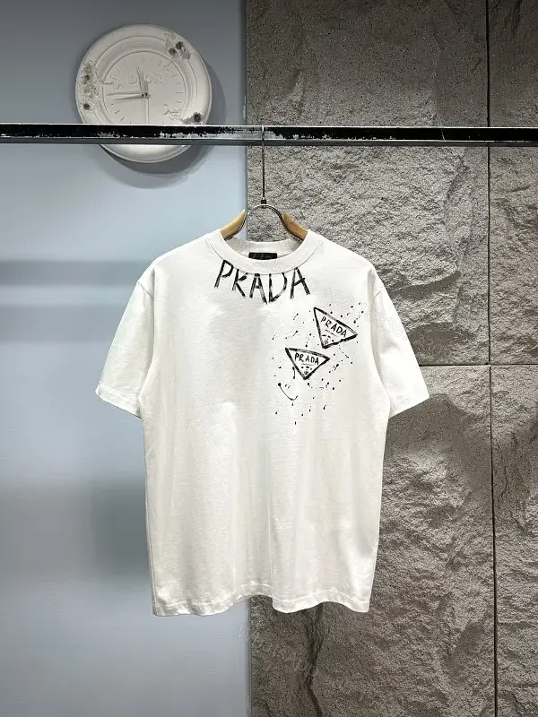 View 1 of White Cotton T-Shirt Prada graphic Short-sleeve tee