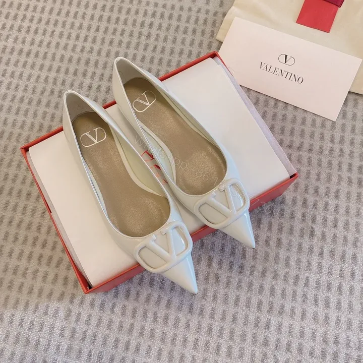 View 1 of Valentino Women White Patent Leather Pointed Flats