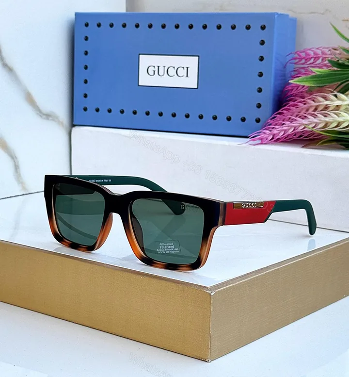 View 1 of Gucci Square Sunglasses Green Lens Brown Frame