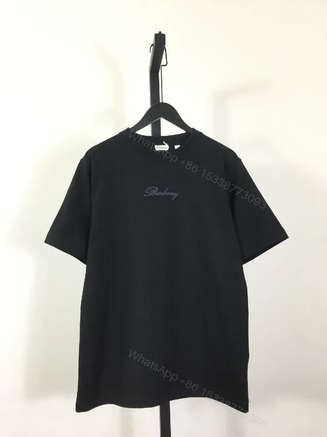 View 1 of Black Cotton Blend Tee | Subtle Logo Embroidery | Luxe Everyday Comfort
