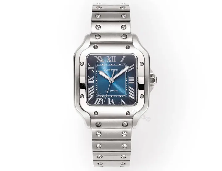 View 1 of Cartier super clone Santos Blue Dial Steel Bracelet Premium 39.8MM RG-CARTIER-SANTOS-BLU-STL-398