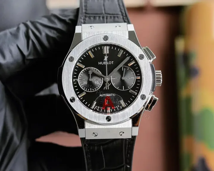 View 1 of Super Clone Hublot Classic Fusion Black Dial Leather Strap Premium 45MM HUBLOT-CF-BLK-L45