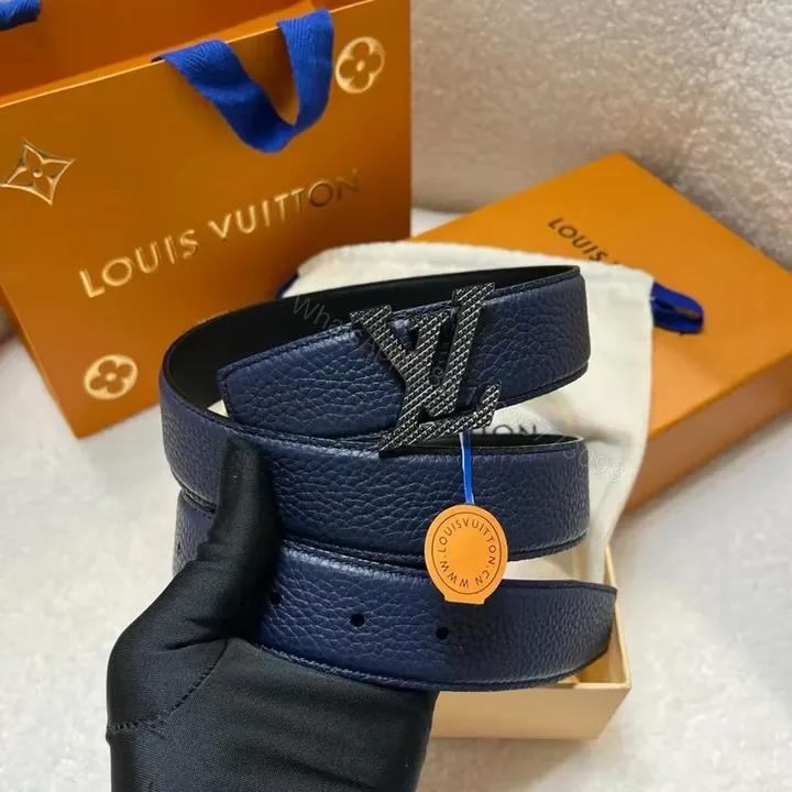 View 1 of Bold Navy Leather Belt with LV Buckle â€“ Modern Everyday Luxury