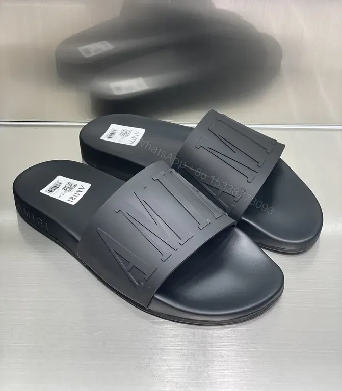 View 1 of Armani-Inspired Black Matte Slides: Luxury Comfort
