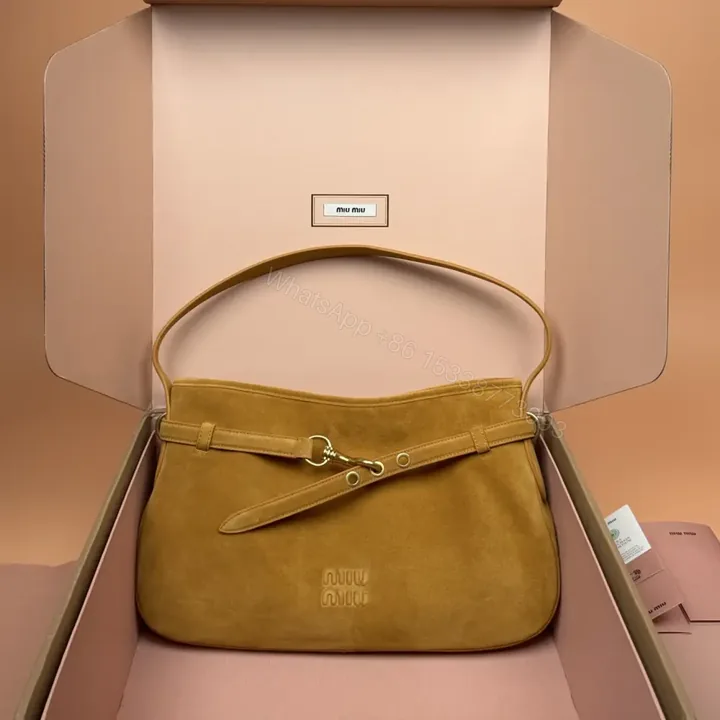 View 1 of 高仿miumiu*Aventure系列5BC181麂皮腋下包黃色中號免檢版