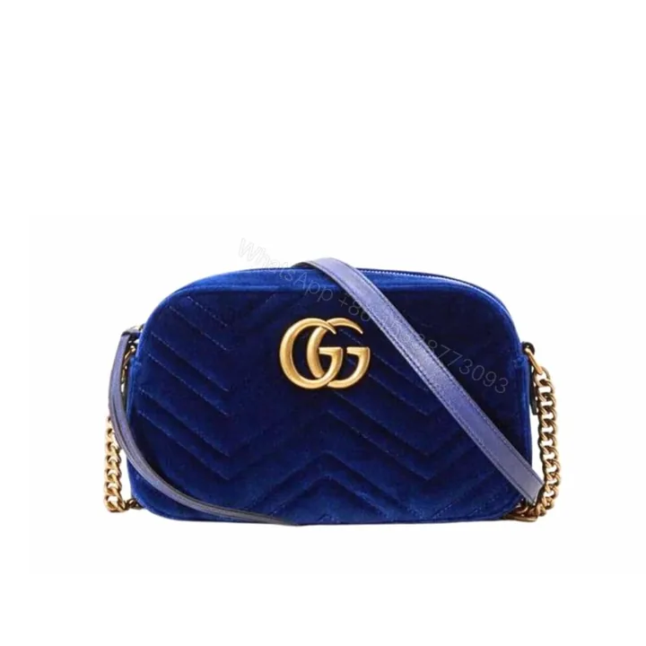 View 1 of Gucci GG Marmont Small Camera Bag Velvet Dark Blue 23Cm
