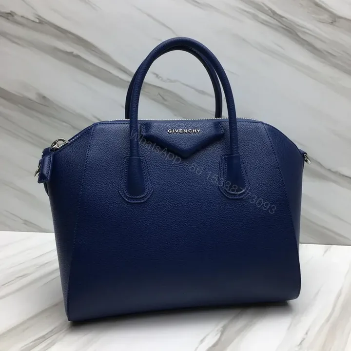 View 1 of Navy Pebbled Leather Structured Carryall â€” Premium, Versatile, Elegant