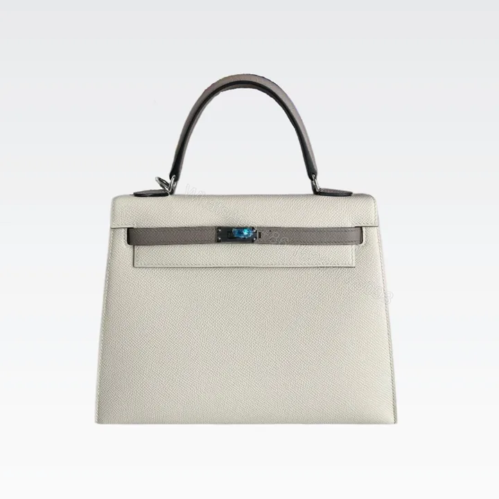 View 1 of H KELLY EPSOM CK10 CREAMY WHITE & M8 GRIS ASPHALTE SILVER HARDWARE 25CM