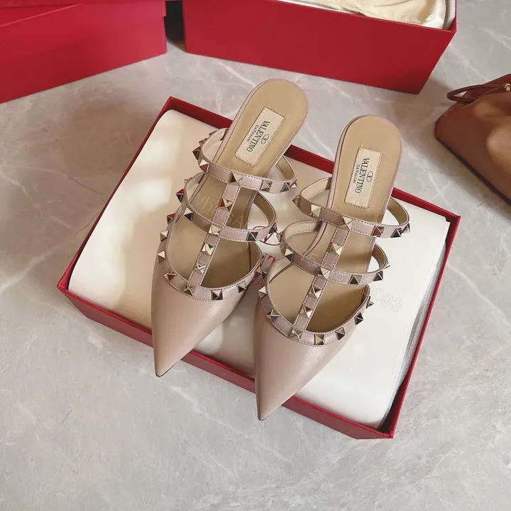 View 1 of Valentino Women Beige Leather Studded Mules