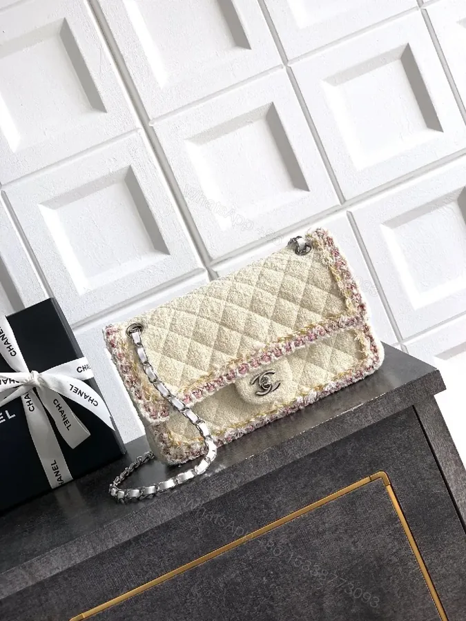 View 1 of Tweed-Texture Chain-Stride Flap Bag, Compact Luxury