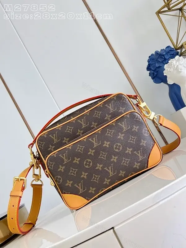 View 1 of Dark Brown LV Monogram Tote with Tan Trim & Gold Hardware