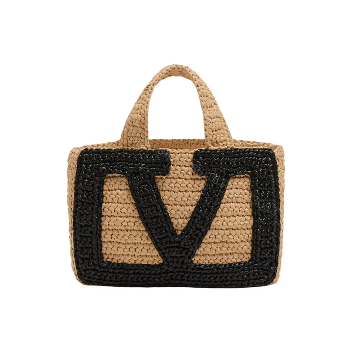 View 1 of VALENTINO GARAVANI VIVA SUPERSTAR SMALL SHOPPING BAG IN RAFFIA BEIGE 25CM 7W2B0S12QET EX9
