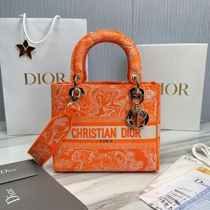 View 1 of Vivid Orange Dior Tote â€” Lux Jacquard, All-Day Versatility