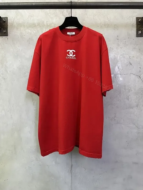 View 1 of Bold Red Silk-Soft Tee with Signature Logo, Casual Luxury Tee