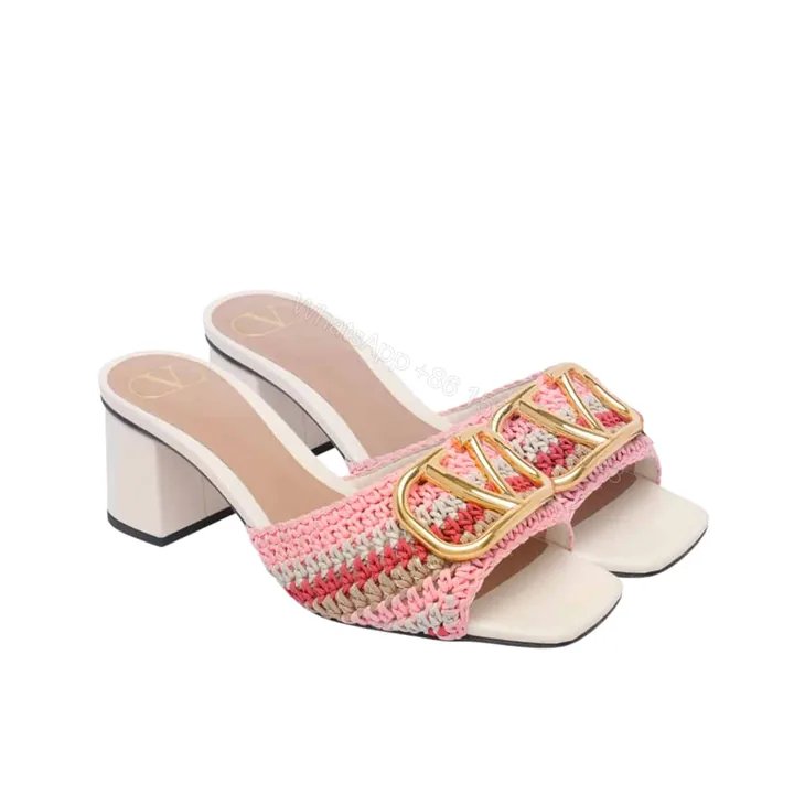 View 1 of VALENTINO GARAVANI CROCHET VLOGO SIGNATURE SLIDE SANDALS PINK