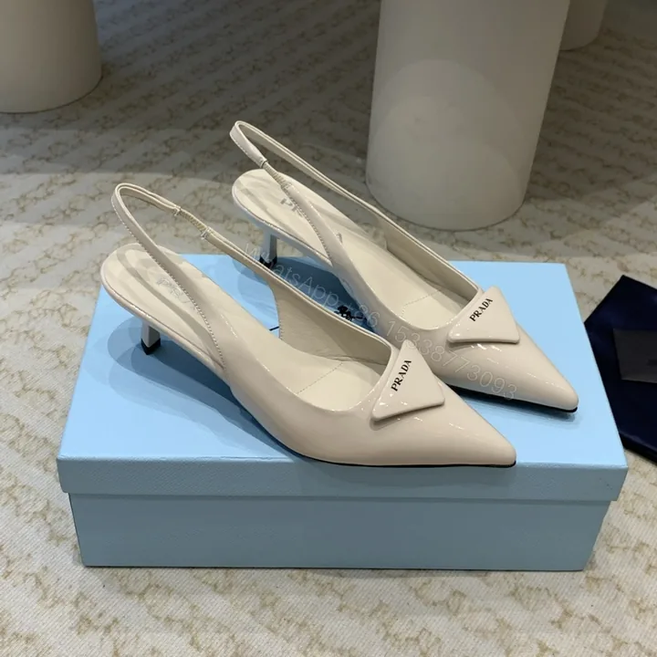 View 1 of 高仿Prada*1I901B露跟印花徽標高跟鞋7.5CM米色免檢版