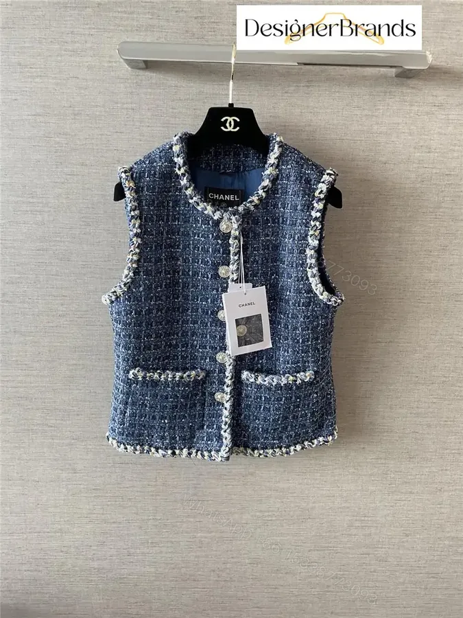 View 1 of Navy Tweed Vest: Structured Luxe, Braided Trim Detail