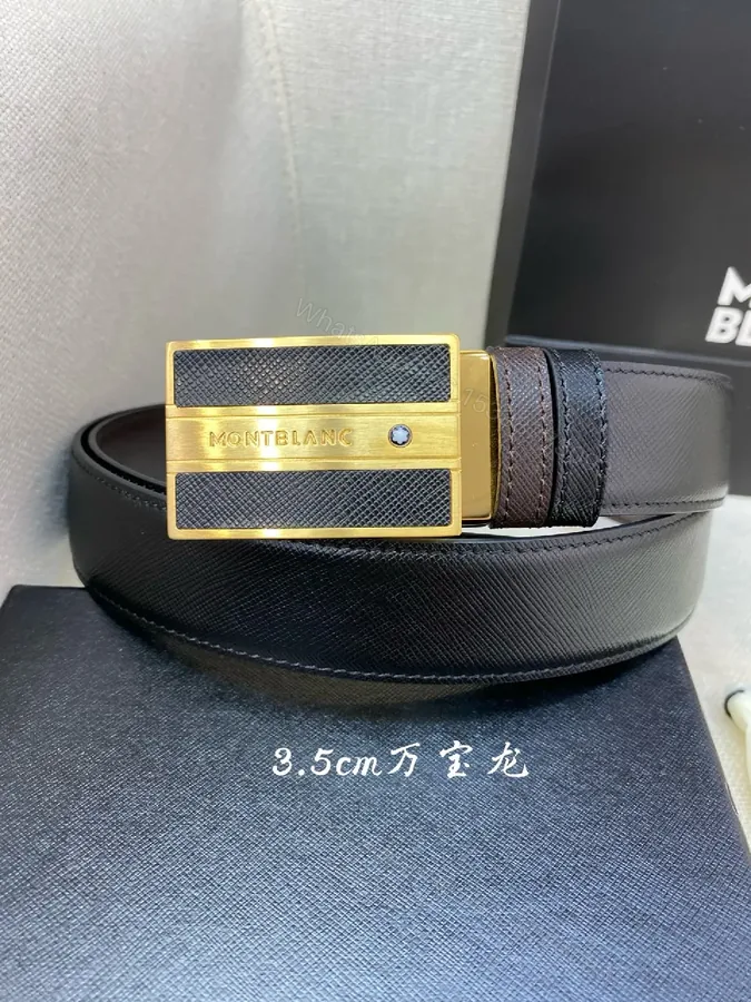 View 1 of Dark Leather Belt with Gold Buckle - Quiet Luxury Style