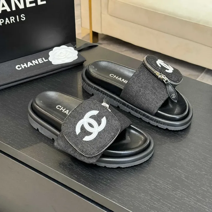 View 1 of Denim-Texture Slide Sandals: Subtle Luxe Comfort