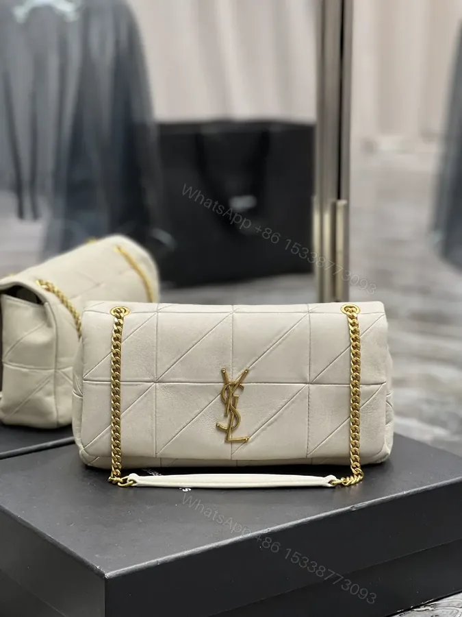 View 1 of Quilted Neutral Crossbody Bag — Gold Chain, Subtle Luxe