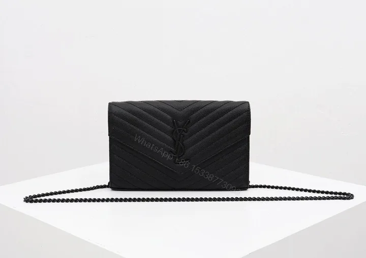 View 1 of CASSANDRE ENVELOPE CHAIN WALLET IN GRAIN DE POUDRE