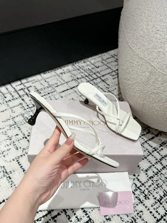 View 1 of White Leather Strappy Sandals: Square-Toe Kitten Heel