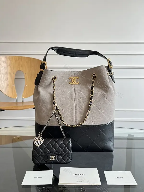 View 1 of Two-Tone Quilted Luxury Tote with Chain Detail Bag
