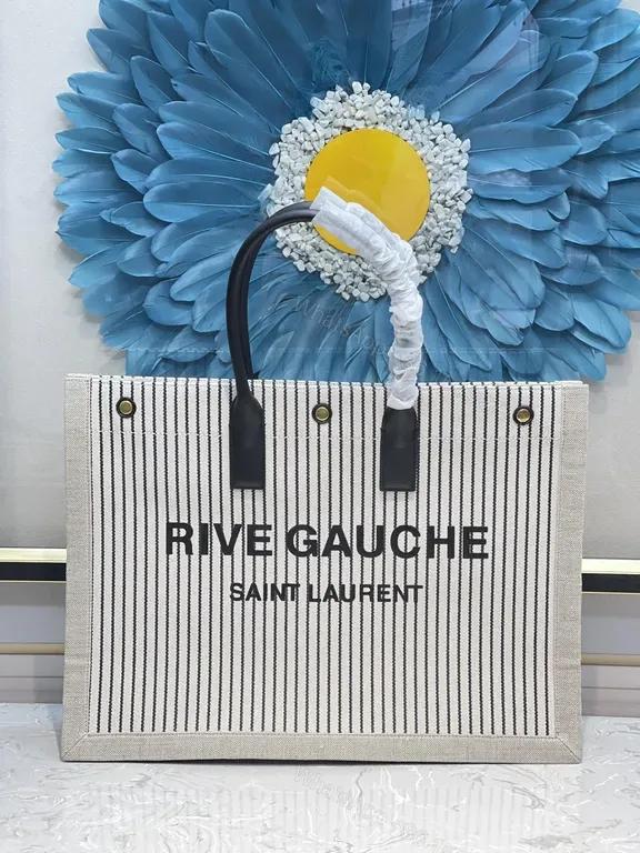 View 1 of Beige/Black Stripe Tote: Structured Luxury Shopper Bag