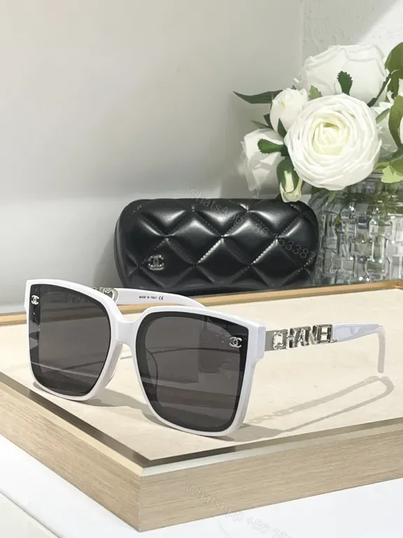 View 1 of White Acetate Oversized Sunglasses - CHANEL-Inspired Luxury Comfort