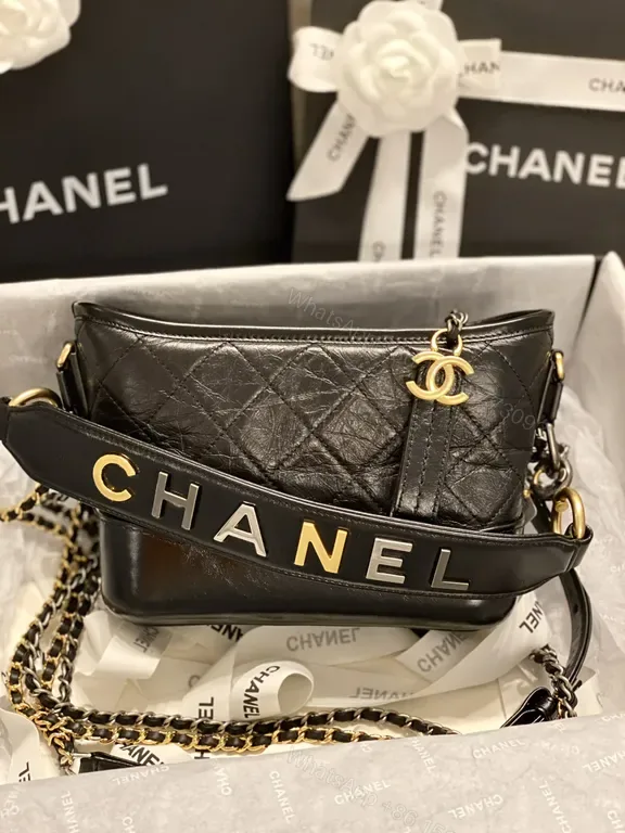 View 1 of Chanel-Inspired Quilted Leather Crossbody with Gold Hardware