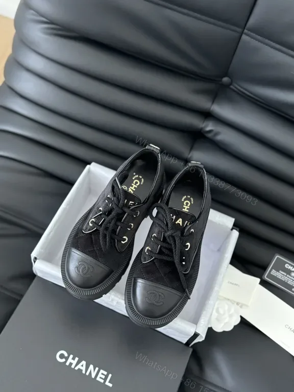 View 1 of Chanel-Inspired Black Knit Low-Top Sneakers: All-Day Comfort