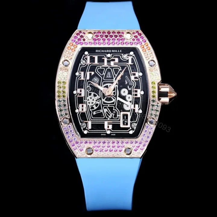 View 1 of Richard Mille RM67-01 Automatic Ultra Thin Skeleton Watch 38/48MM Barrel Case Blue Strap Digital Hour Markers Premium Edition RM67-01-AU-BLU-SK48