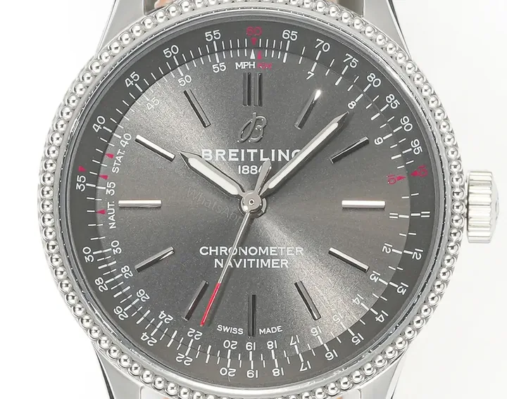 View 1 of JF Factory Breitling Women’s Navitimer Automatic Watch – Grey Dial, Stainless Steel Case, Leather Strap