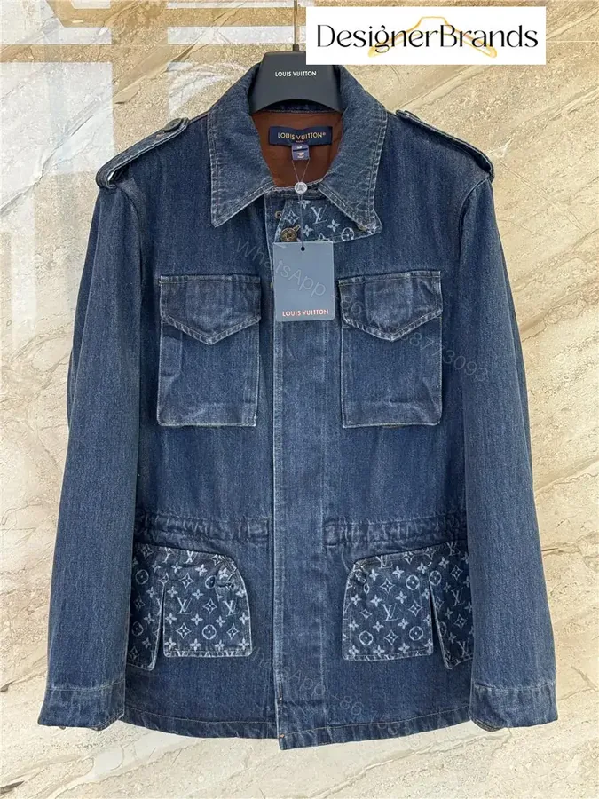 View 1 of Dark Indigo Denim Explorer Jacket: Monogram Detail, Structured Style