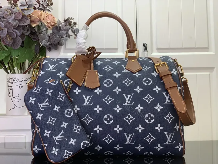 View 1 of Navy Canvas Monogram Weekender — Luxury Travel Bag